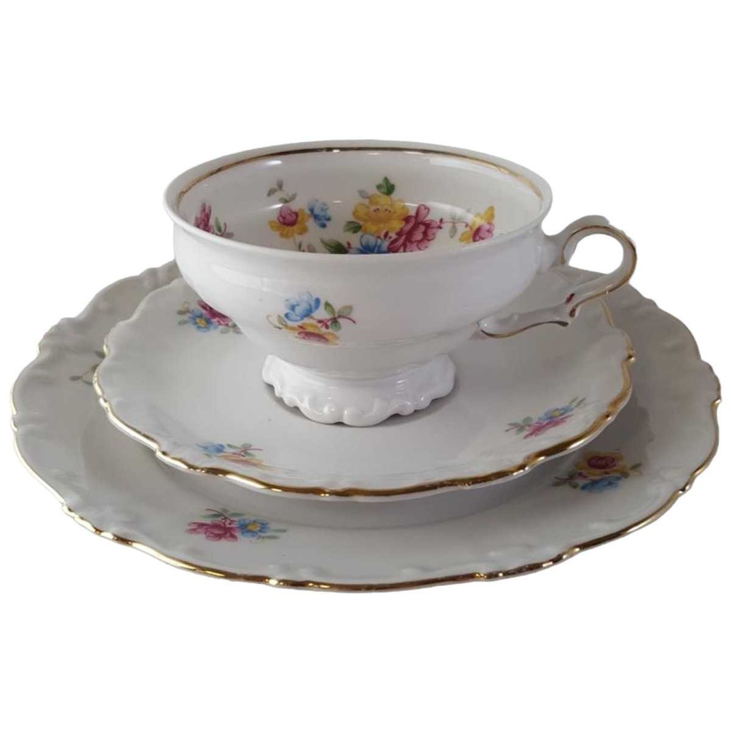 [45813451] Teetasse Tasse Teegedeck Goldrand 3tlg Schirnding Bavaria bunte Blumen gebraucht - akzeptabel Bild 2