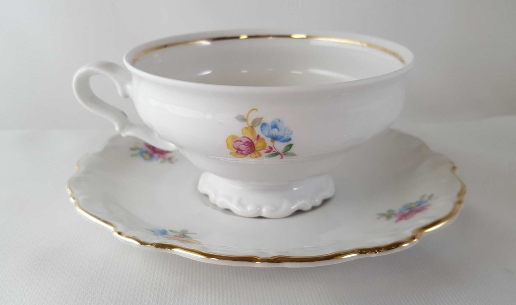 [45813451] Teetasse Tasse Teegedeck Goldrand 3tlg Schirnding Bavaria bunte Blumen gebraucht - akzeptabel Bild 4
