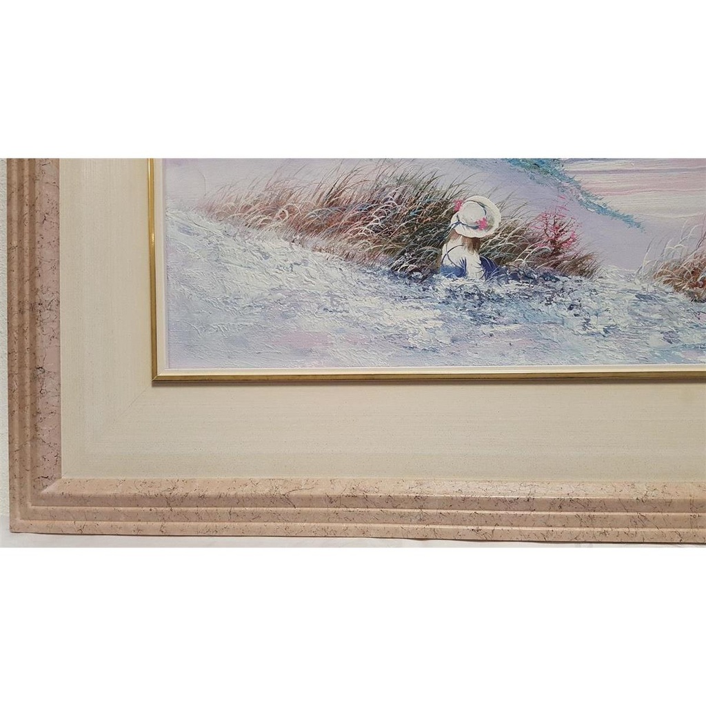 [45813588] Ölgemälde Meer Naturansicht Mädchen Dame am Strand mit Holzrahmen signiert Bild 4