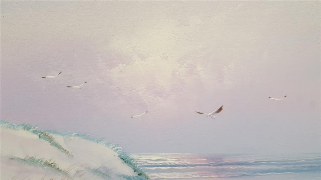 [45813588] Ölgemälde Meer Naturansicht Mädchen Dame am Strand mit Holzrahmen signiert Bild 6