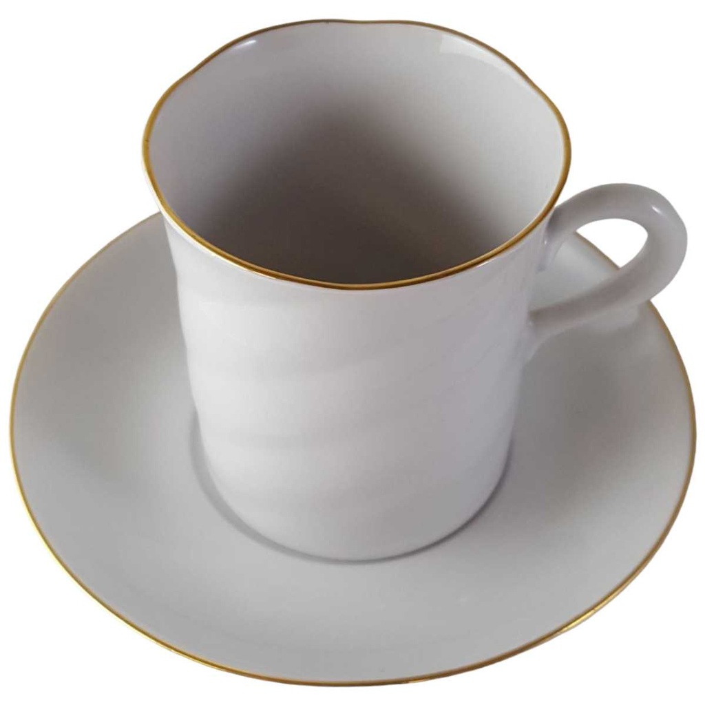[45813659] Mokkatasse mit Untertasse Kaffeetasse Tasse Espressotasse Goldrand Freiberger Porzellan Weiß gebraucht - sehr gut Bild 2