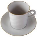 [45813659] Mokkatasse mit Untertasse Kaffeetasse Tasse Espressotasse Goldrand Freiberger Porzellan Weiß gebraucht - sehr gut Bild 2