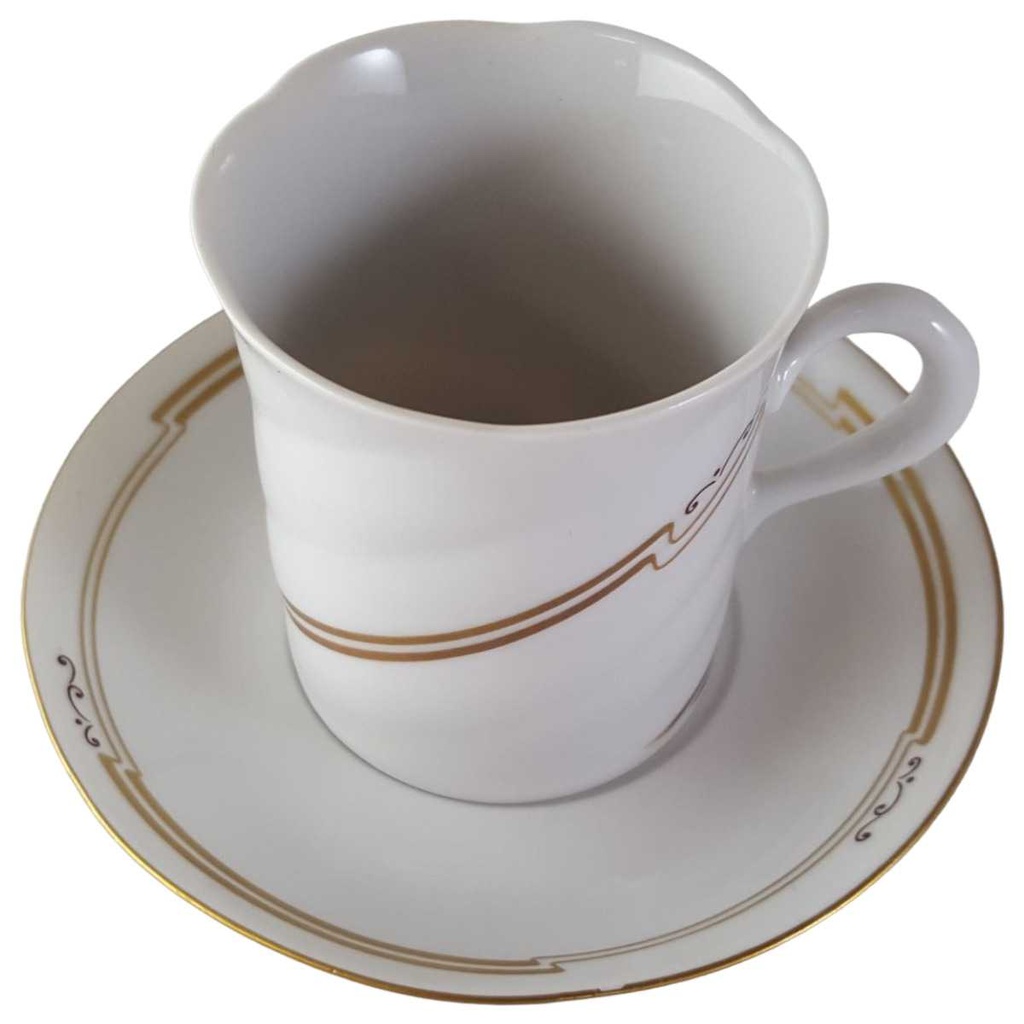 [45813676] Untertasse Mokkatasse mit Kaffeetasse Tasse Espressotasse & Goldrand Freiberger Porzellan Weiß gebraucht - gut Bild 2