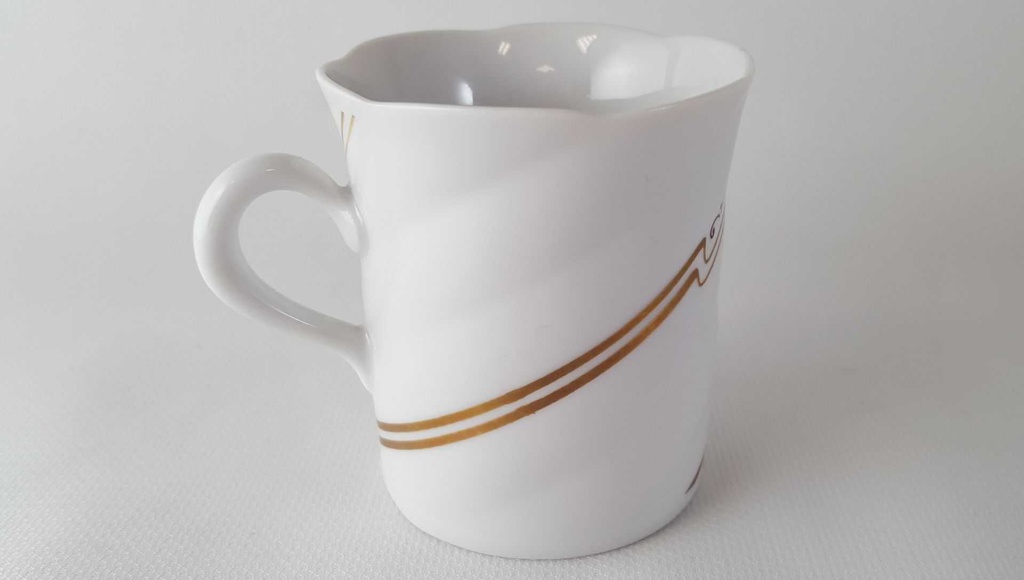 [45813676] Untertasse Mokkatasse mit Kaffeetasse Tasse Espressotasse & Goldrand Freiberger Porzellan Weiß gebraucht - gut Bild 6