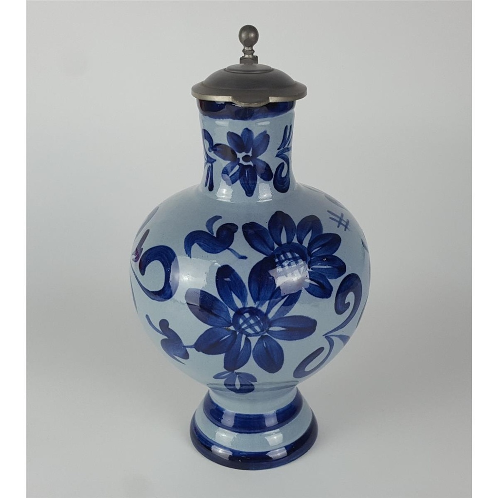 [458138018] Krug mit Zinndeckel Henkelkrug Steingut Blau H 26 cm Bild 2