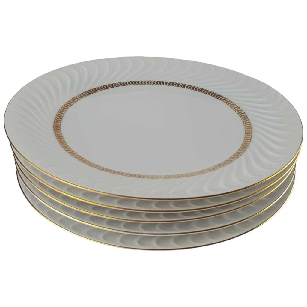 [2119010] 5er Set Kuchenteller Dessertteller Goldrand 19,9 cm Bareuther Waldsassen Form 640 Reliefdekor gebraucht - gut Bild 2