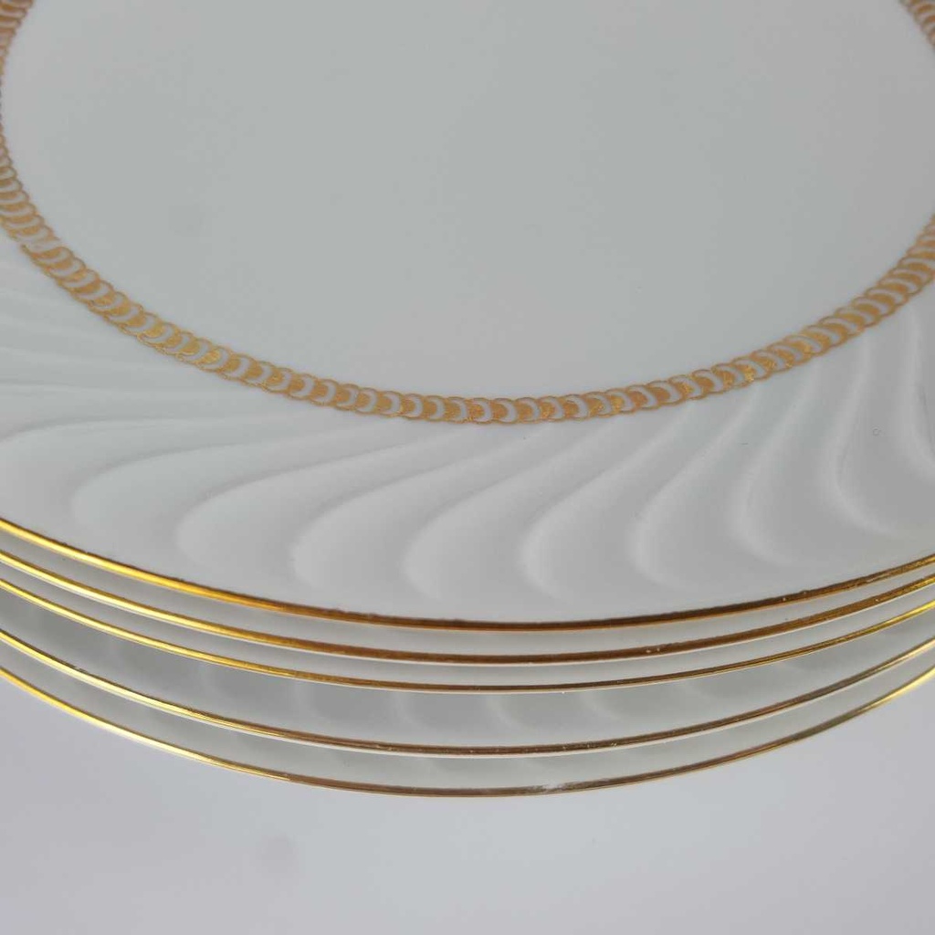 [2119010] 5er Set Kuchenteller Dessertteller Goldrand 19,9 cm Bareuther Waldsassen Form 640 Reliefdekor gebraucht - gut Bild 3