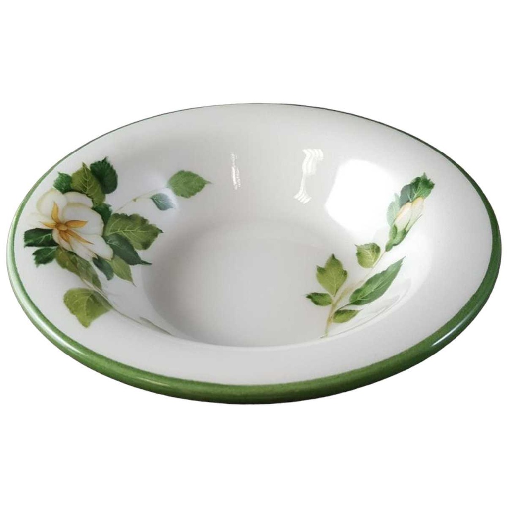 [45813813] Kuchenteller Schale Dessertteller Frühstücksteller Salatschale 16 cm Tiffany Boutique Italy weiße Blume mit Grünrand gebraucht - sehr gut Bild 2