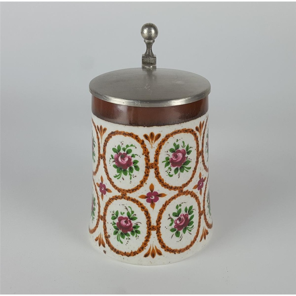 [2119013] BMF Keramik Bierkrug Bierseidel mit Zinndeckel Blumendekor H 16,2 cm Bild 2