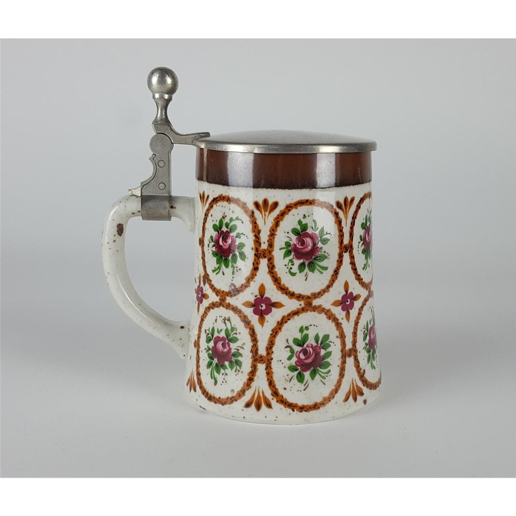 [2119013] BMF Keramik Bierkrug Bierseidel mit Zinndeckel Blumendekor H 16,2 cm Bild 3