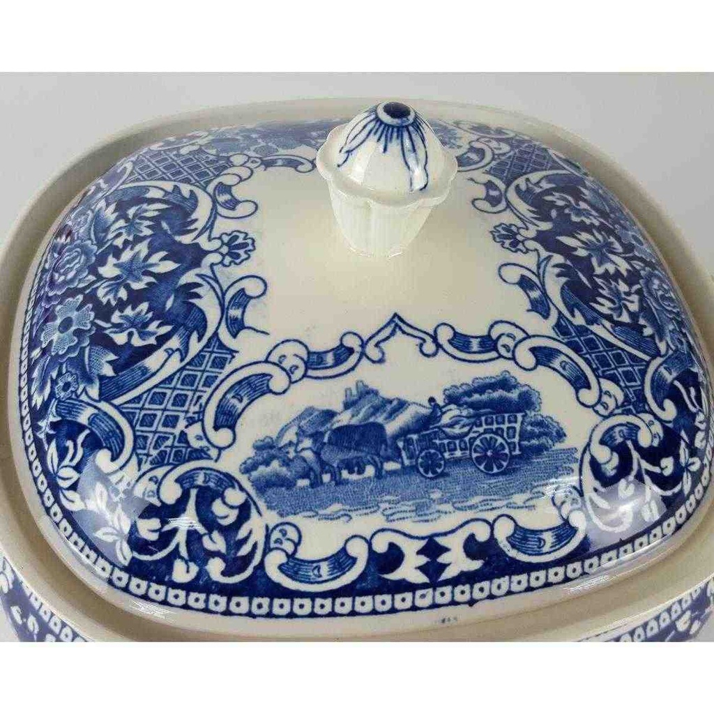 [458138236] Schüssel Ragoutterrine mit Henkeln Deckel 1,8 L Royal Sphinx Maastricht Old England Blau gebraucht - sehr gut Bild 3