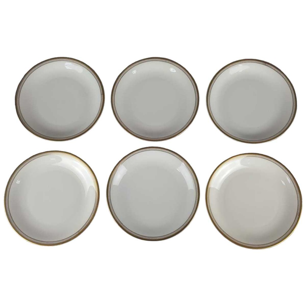 [2119015] 6er Set Kuchenteller Dessertteller Goldrand 19,6 cm Seltmann Weiden Vohenstrauß Elfenbein gebraucht - gut Bild 2