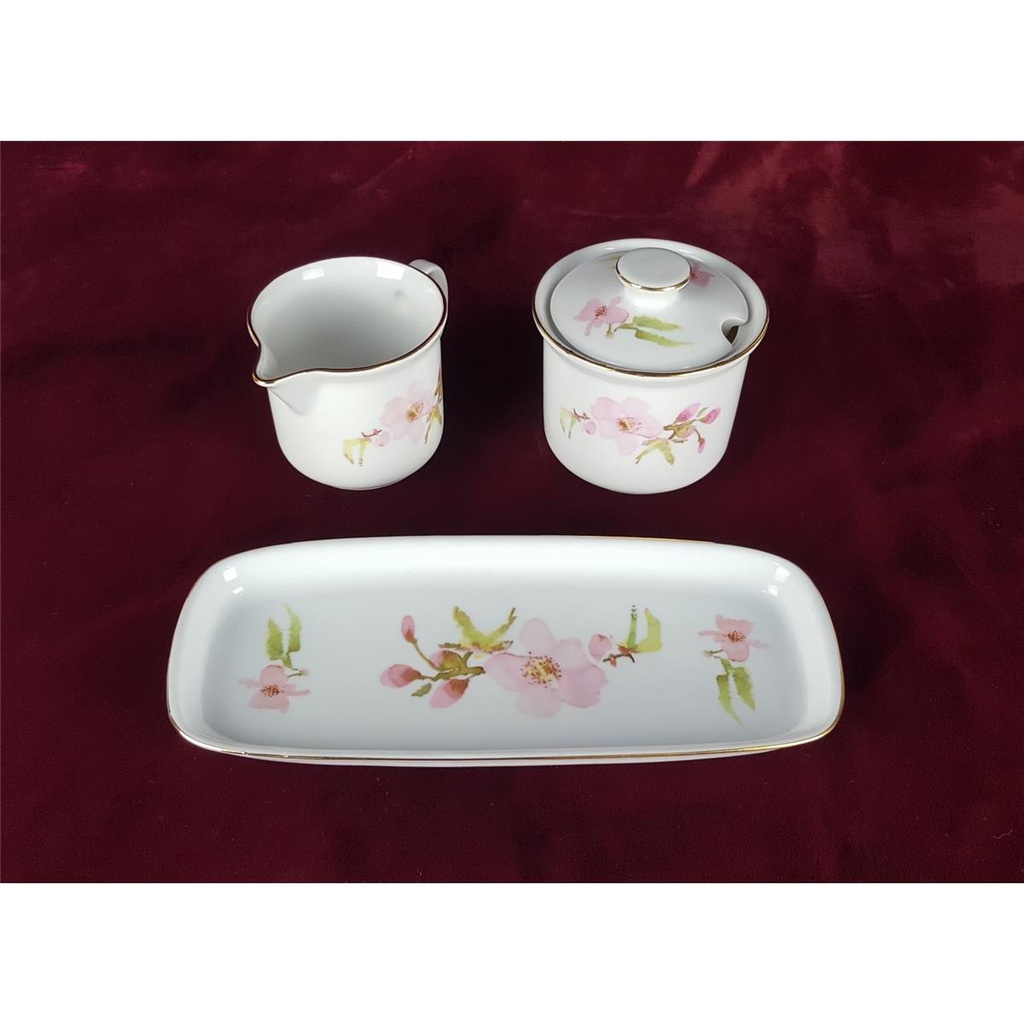 [458138481] Porzellan Milchkännchen Zuckerdose Blumendekor Goldrand Set 3 tlg Bild 2