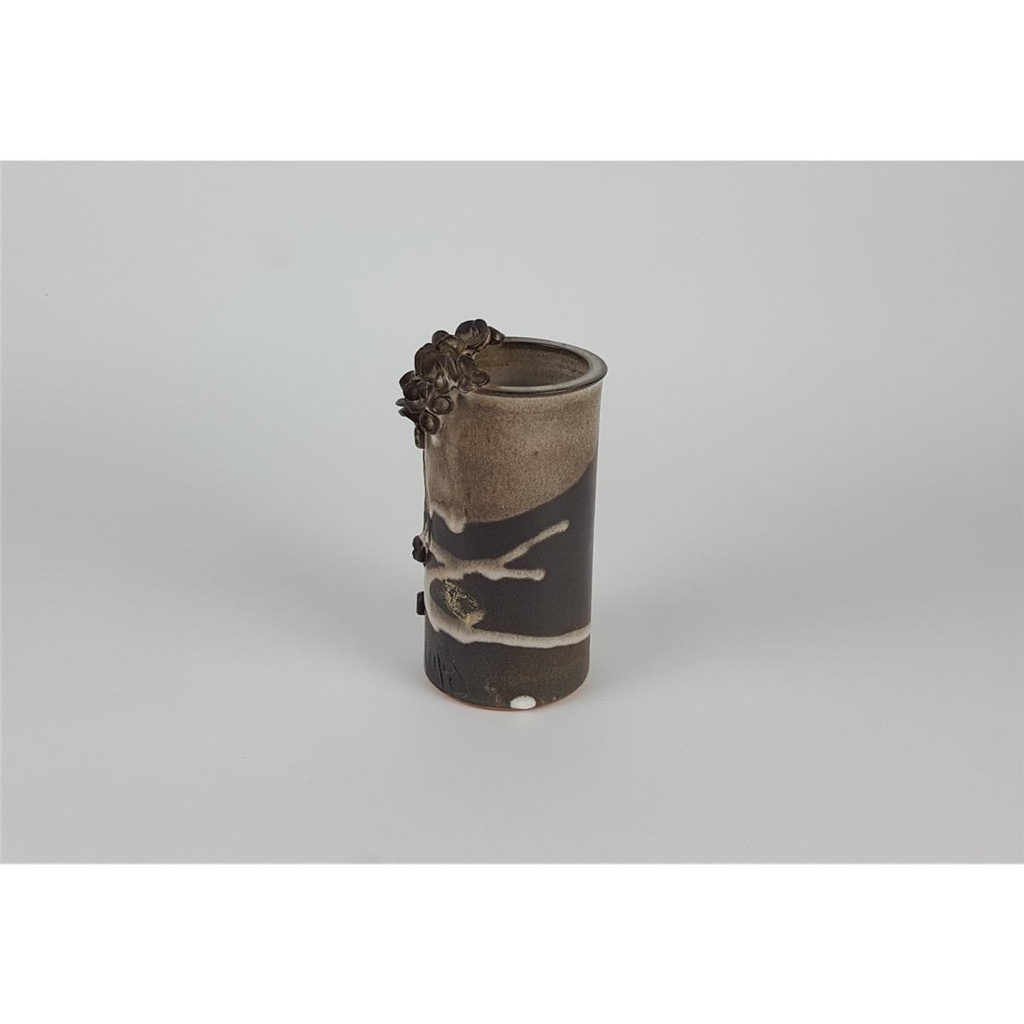 [458138545] Keramik Blumenvase Vase Tischvase Blumendekor signiert H 15,3 cm Bild 4