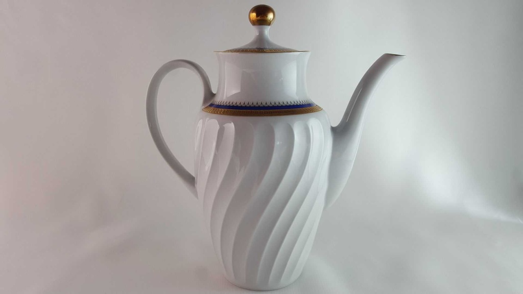 [45813869] Kaffeekanne Kanne Goldrand 1,3 L Bareuther Waldsassen Reliefdekor blau gebraucht - gut Bild 4