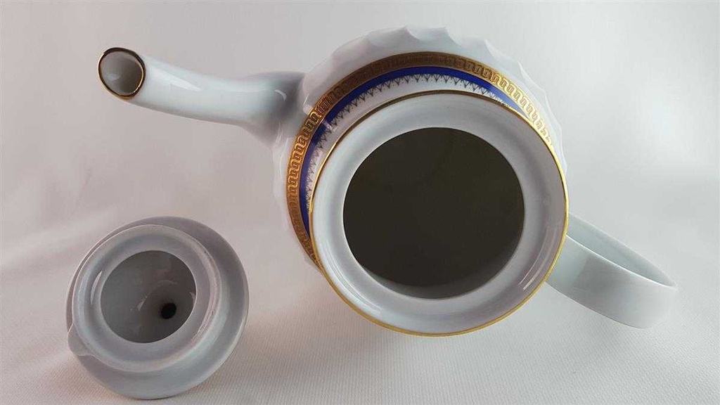 [45813869] Kaffeekanne Kanne Goldrand 1,3 L Bareuther Waldsassen Reliefdekor blau gebraucht - gut Bild 7