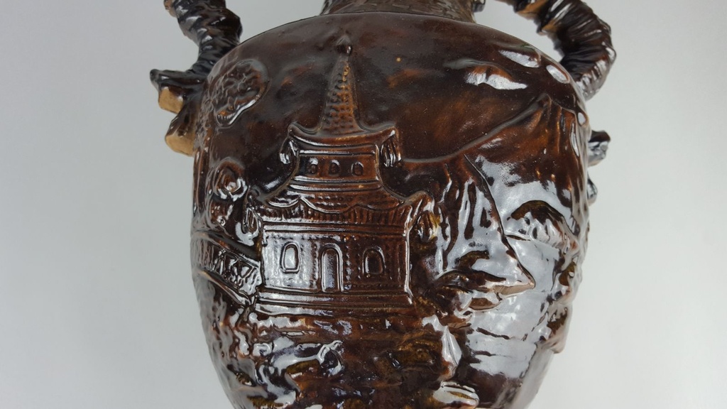 [458138898] Keramik Vase Drachengriffe Chinadekor Braun Bodenvase H 51 cm Vintage Retro Bild 5