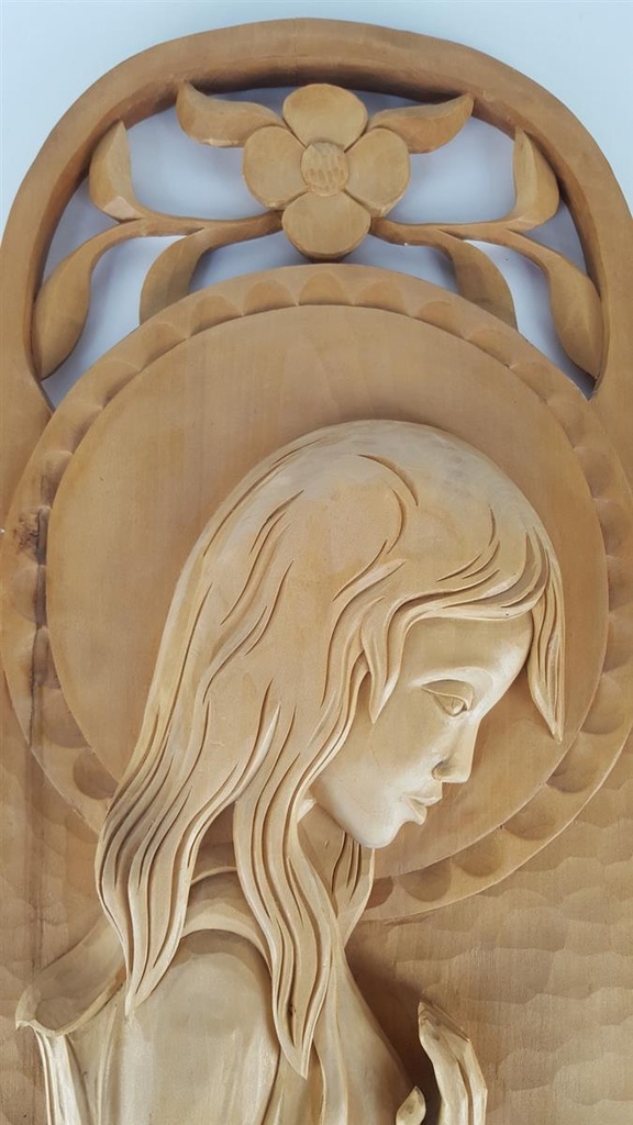[458138987] Holz Holzschnitzerei Holzkunst Wandbild aus Mädchen mit Blume H 63,2 cm Bild 2