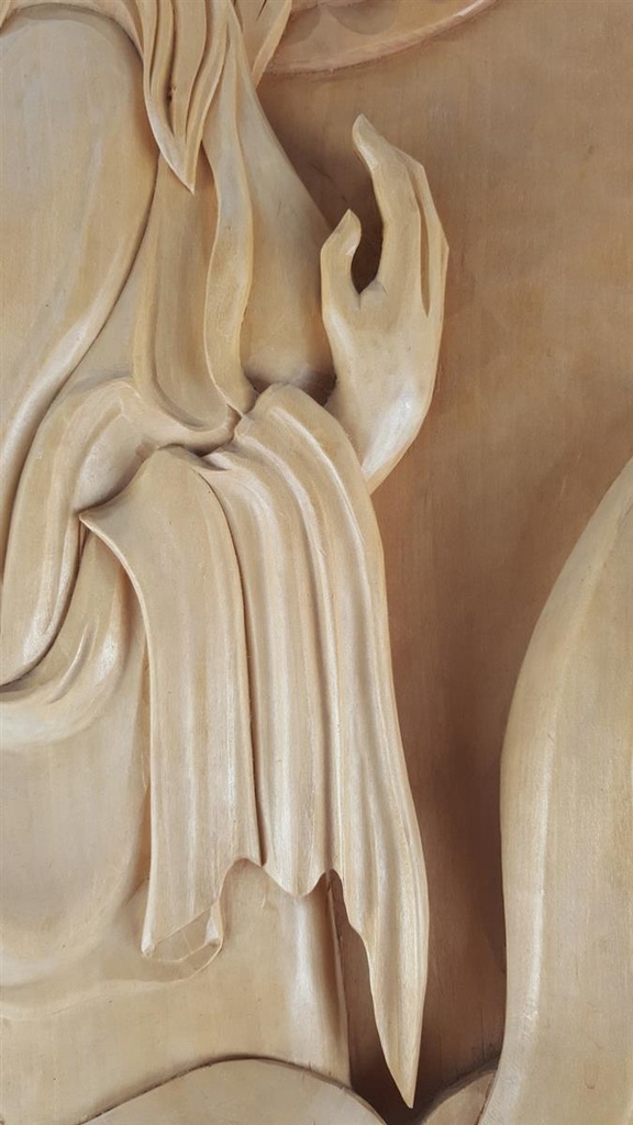 [458138987] Holz Holzschnitzerei Holzkunst Wandbild aus Mädchen mit Blume H 63,2 cm Bild 4