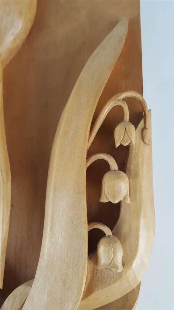 [458138987] Holz Holzschnitzerei Holzkunst Wandbild aus Mädchen mit Blume H 63,2 cm Bild 5