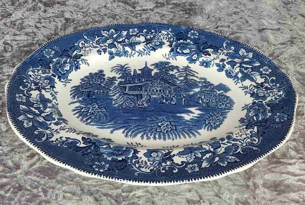 [458139158] Fleischplatte 35,3x28 cm Enoch Wedgwood Avon Cottage Blau gebraucht - gut Bild 3