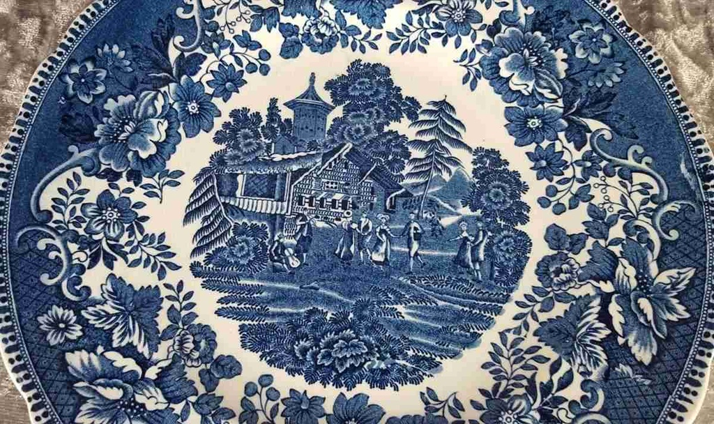 [458139160] Speiseteller Essteller 24,8 cm Enoch Wedgwood Avon Cottage Blau gebraucht - gut Bild 3