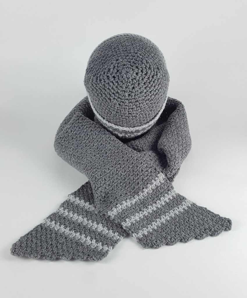 [458139351] Schal Mütze Set 2 tlg Damen Handarbeit grau gehäkelt Bild 4