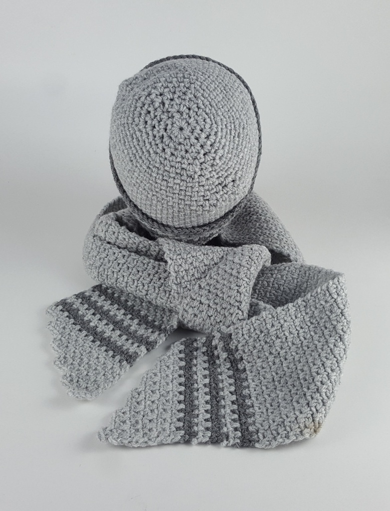 [458139355] Schal Mütze Set 2 tlg Damen Handarbeit grau gehäkelt Bild 3