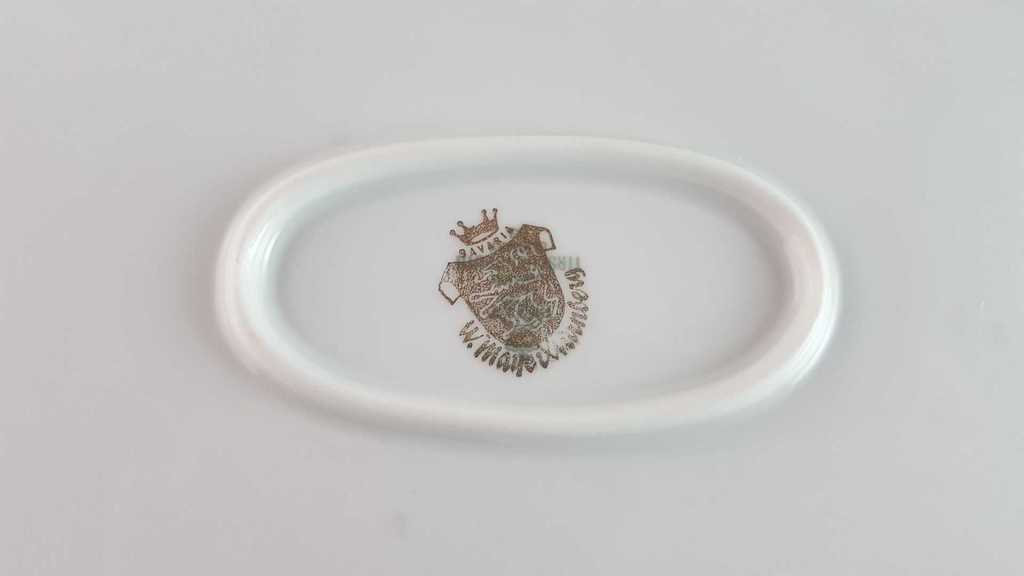 [45813955] Servierplatte Speiseplatte Fleischplatte Steakplatte Goldrand 33,7x22,9 cm Tirschenreuth Grauband gebraucht - gut Bild 4