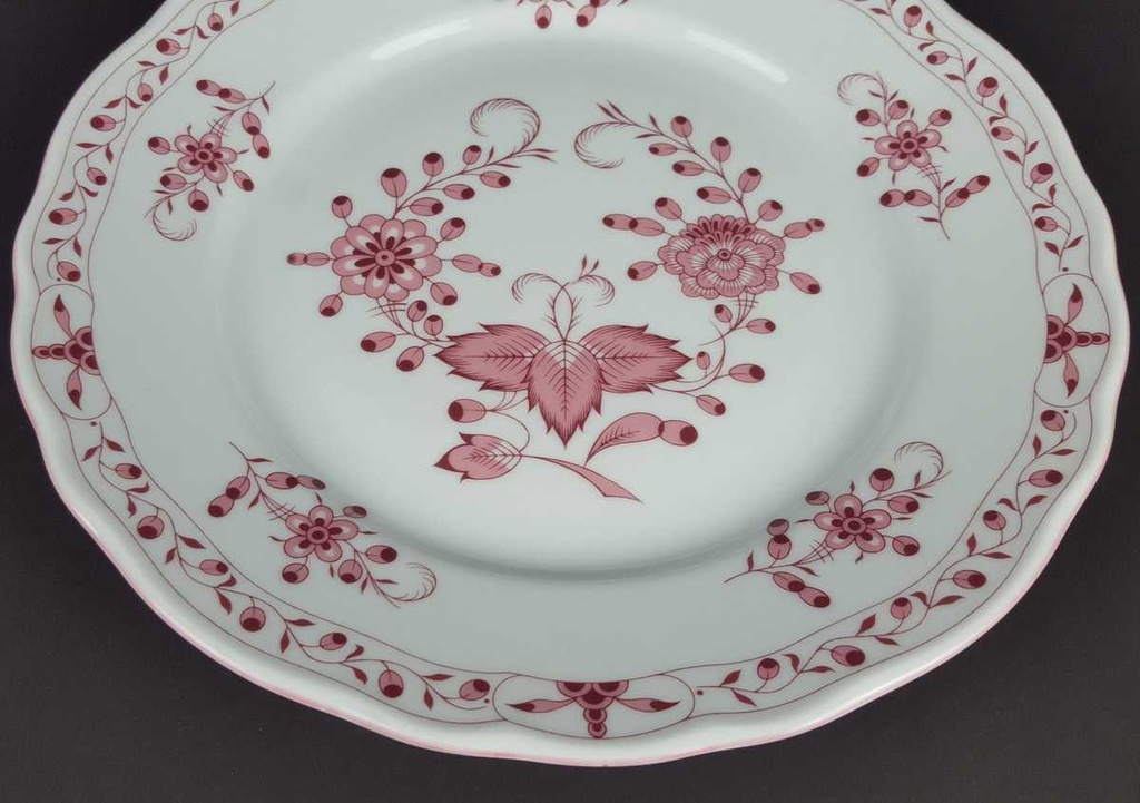 [458139624] Speiseteller Essteller 24 cm Tirschenreuth Unbekannte Formen Blumenmuster mit rosa Rand gebraucht - gut Bild 4