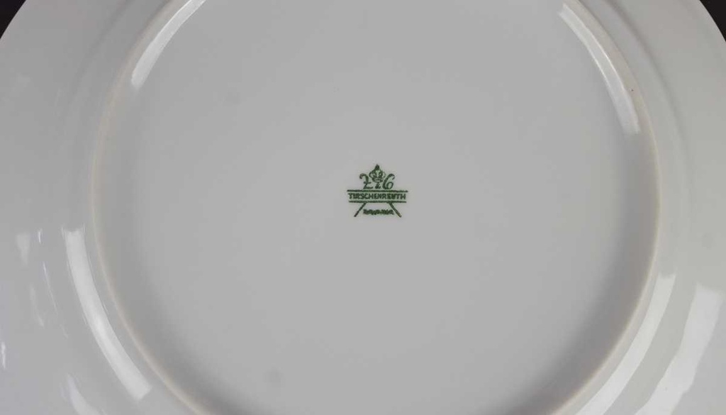 [458139624] Speiseteller Essteller 24 cm Tirschenreuth Unbekannte Formen Blumenmuster mit rosa Rand gebraucht - gut Bild 5