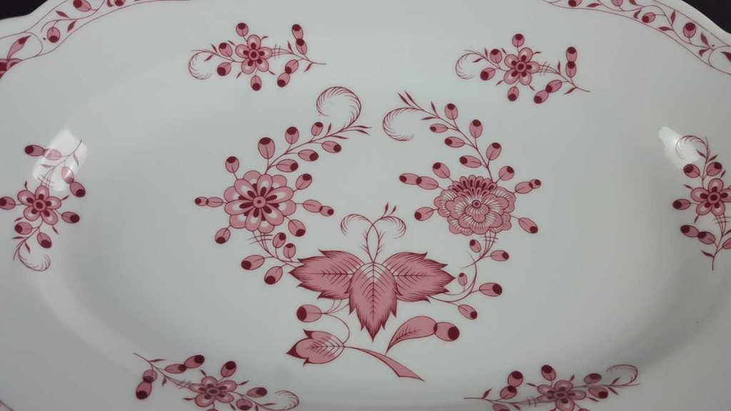 [458139632] Servierplatte Fleischplatte 32,3x21,2 cm Tirschenreuth Unbekannte Formen Blumenmuster mit rosa Rand gebraucht - gut Bild 3
