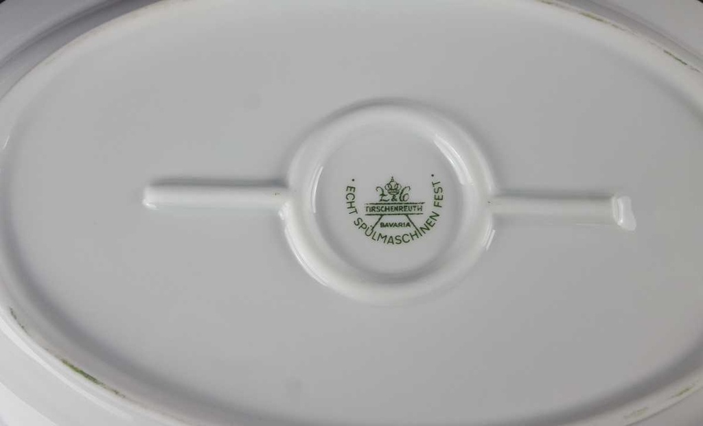 [458139632] Servierplatte Fleischplatte 32,3x21,2 cm Tirschenreuth Unbekannte Formen Blumenmuster mit rosa Rand gebraucht - gut Bild 4