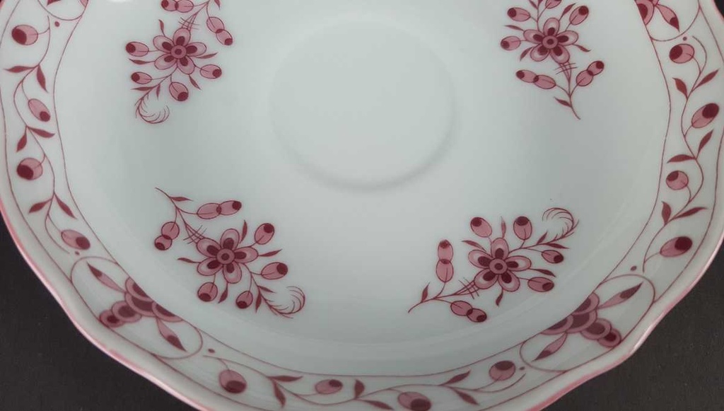 [458139635] Untertasse für Kaffee 14,1 cm Tirschenreuth Unbekannte Formen Blumenmuster mit rosa Rand gebraucht - gut Bild 3