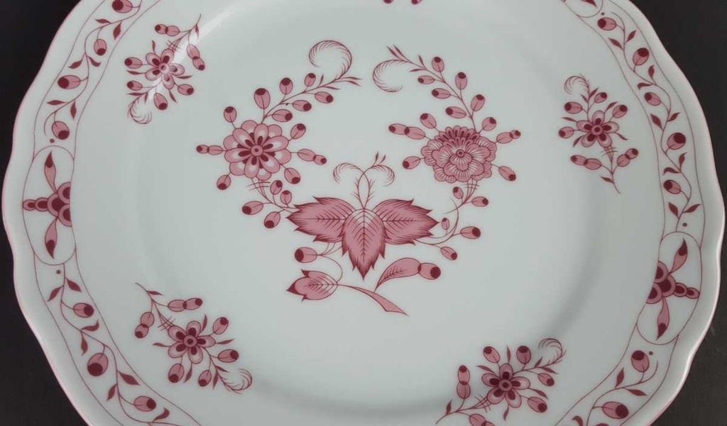 [458139636] Kuchenteller Dessertteller 19,7 cm Tirschenreuth Unbekannte Formen Blumenmuster mit rosa Rand gebraucht - gut Bild 3