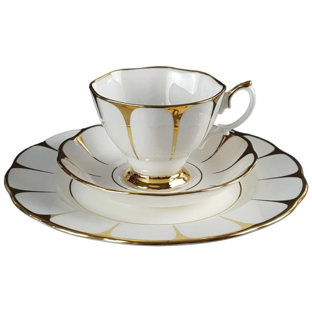 [458139717] Sammeltasse Sammelgedeck Golddekor 3tlg Royal Vale Weiß mit Goldrand Bone China gebraucht - gut Bild 2