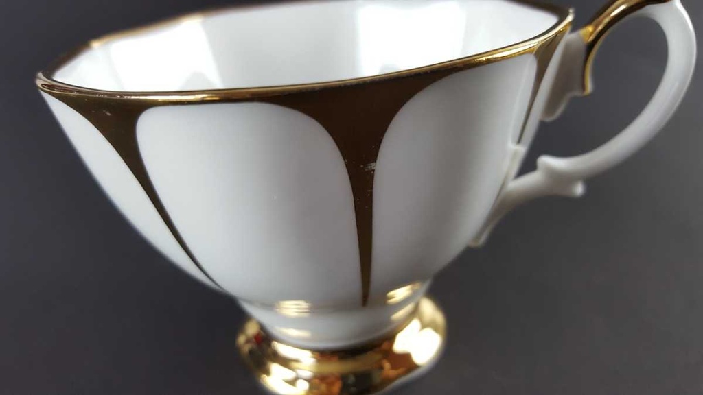 [458139717] Sammeltasse Sammelgedeck Golddekor 3tlg Royal Vale Weiß mit Goldrand Bone China gebraucht - gut Bild 8