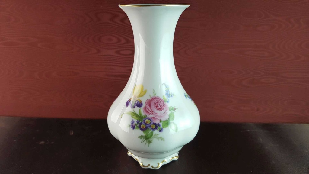 [45814010] Vase Dekorative Goldrand 15,3 cm Lindner Porzellan Senator bunte Blumen gebraucht - akzeptabel Bild 3