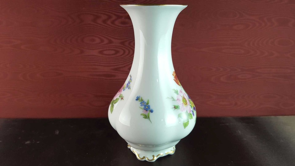 [45814010] Vase Dekorative Goldrand 15,3 cm Lindner Porzellan Senator bunte Blumen gebraucht - akzeptabel Bild 4