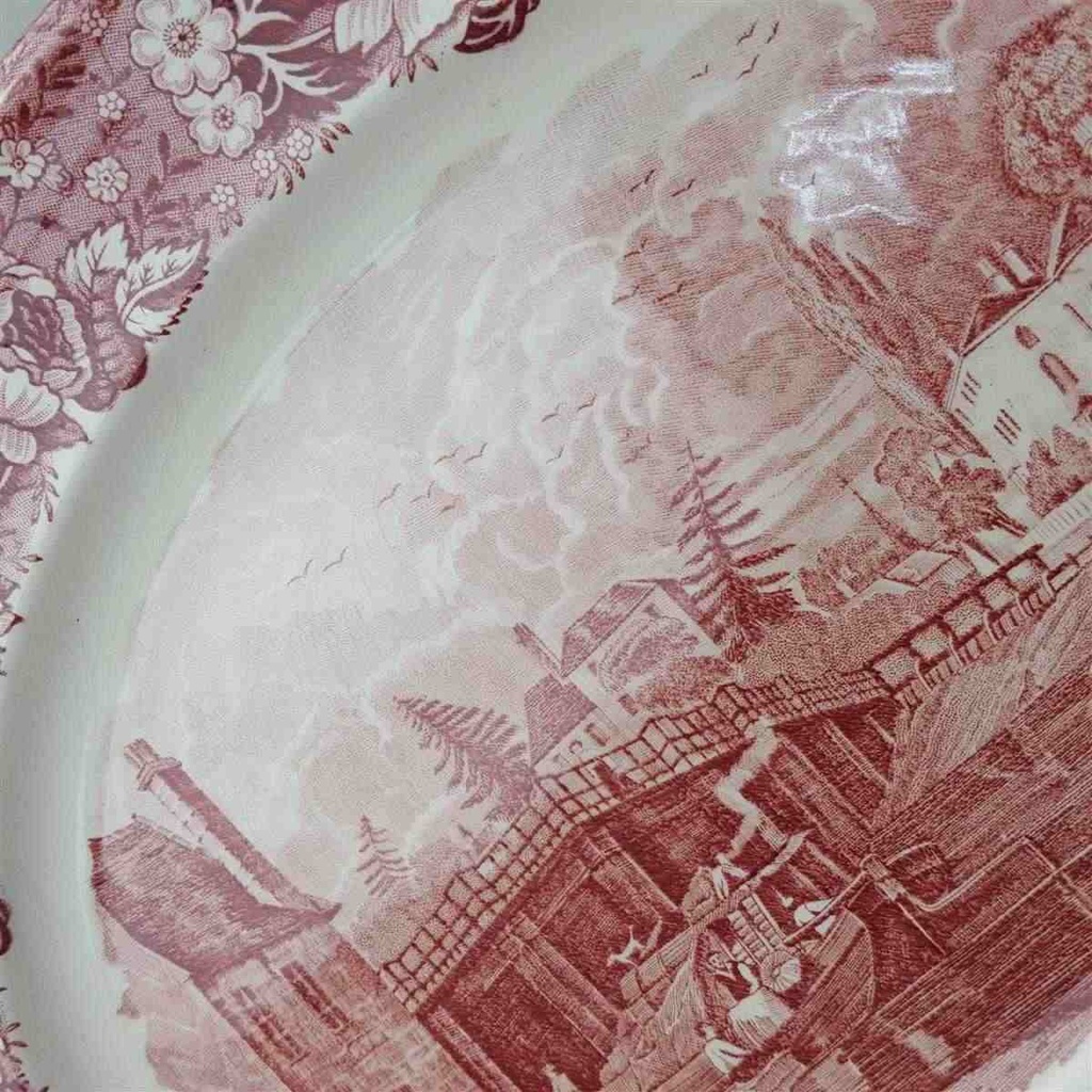 [458140290] Servierplatte 30,3x23,5 cm Palissy Thames River Scenes Rot gebraucht - gut Bild 3