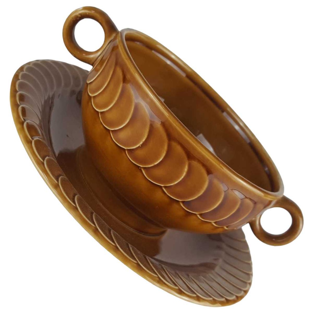 [45814058] Suppentasse mit Untertasse Suppenbecher Pagnossin Earthenware braun Relief Kreise Bild 2