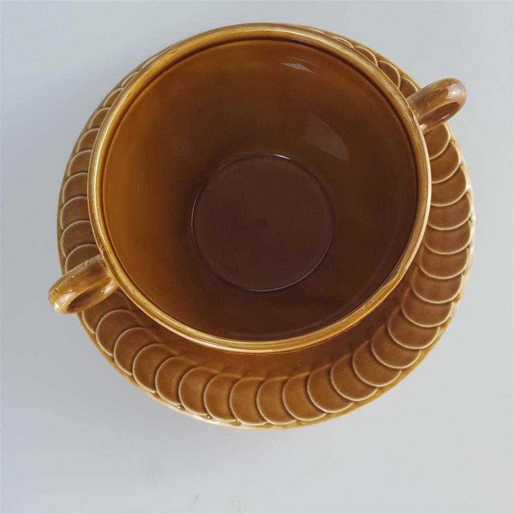 [45814058] Suppentasse mit Untertasse Suppenbecher Pagnossin Earthenware braun Relief Kreise Bild 3