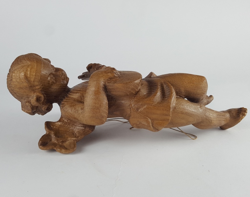 [458140624] Figur Skulptur Engel Putto mit Laute Holz geschnitzt Kunsthandwerk H 32 cm Bild 2