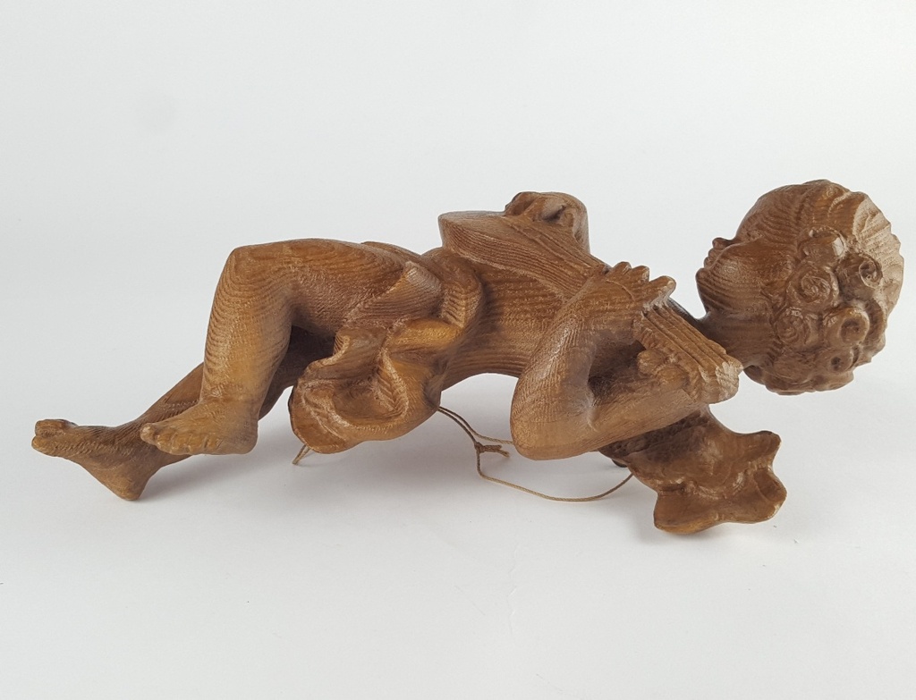 [458140624] Figur Skulptur Engel Putto mit Laute Holz geschnitzt Kunsthandwerk H 32 cm Bild 3