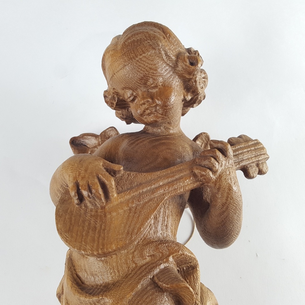 [458140624] Figur Skulptur Engel Putto mit Laute Holz geschnitzt Kunsthandwerk H 32 cm Bild 4