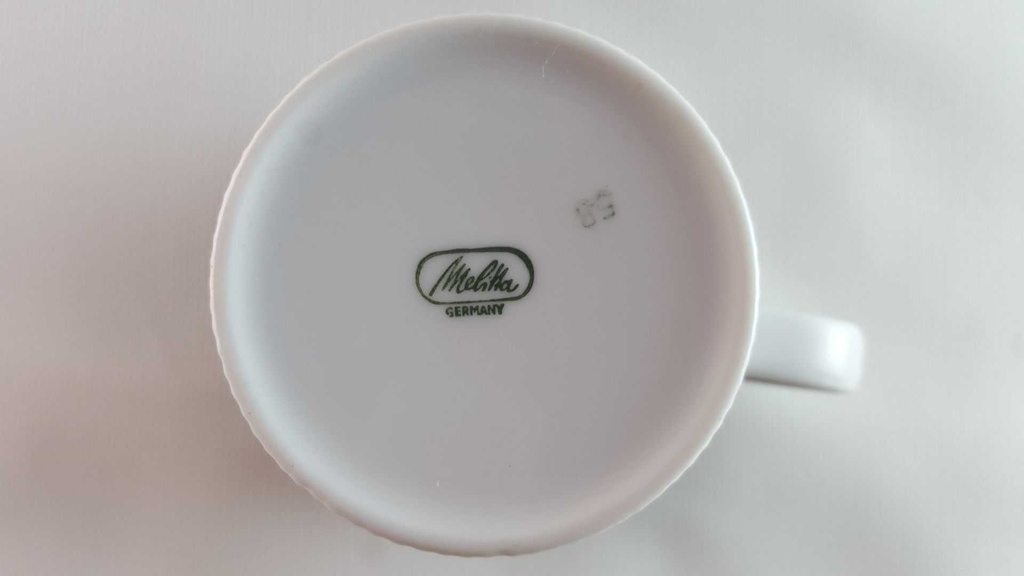 [45814067] Untertasse Kaffeetasse mit Tasse & Melitta Alte Formen weiß braun Vintage gebraucht - sehr gut Bild 6