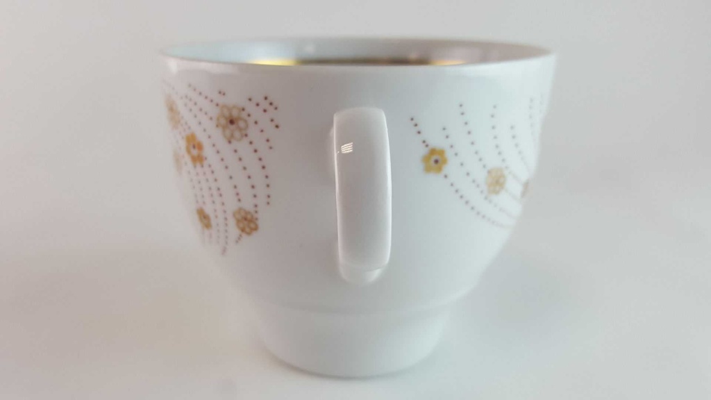 [45814087] Kaffeetasse mit Untertasse Tasse Graf von Henneberg Goldblummchen Rotpunkte gebraucht - gut Bild 5