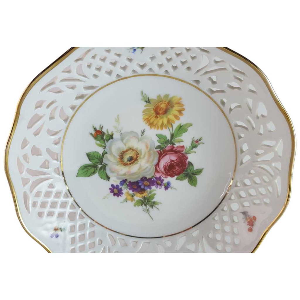 [45814152] Schale Durchbruchschale Durchbrucharbeit 18,8 cm Marienbad Ingres Weiss Blumendekor Blumen gebraucht - gut Bild 2
