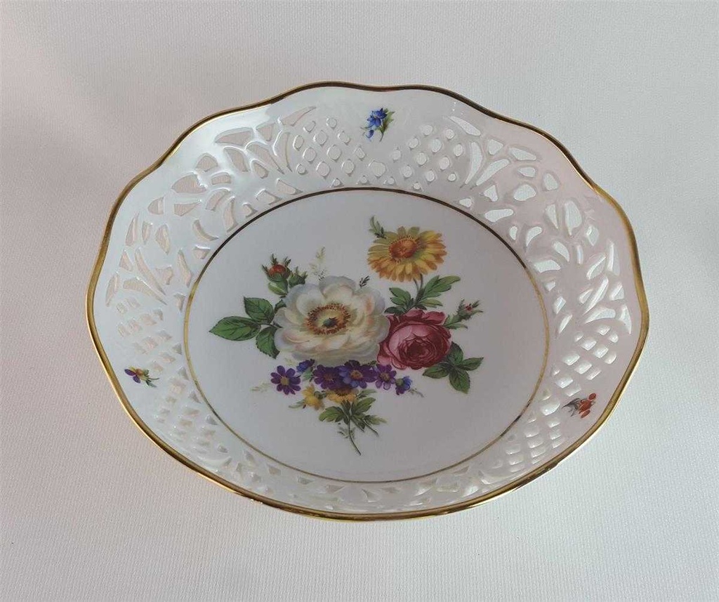 [45814152] Schale Durchbruchschale Durchbrucharbeit 18,8 cm Marienbad Ingres Weiss Blumendekor Blumen gebraucht - gut Bild 4