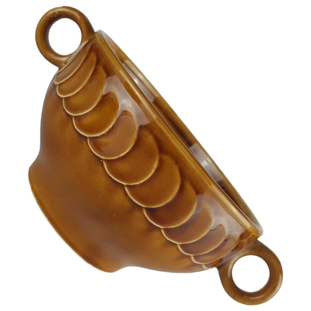 [458142465] Suppentasse Suppenbecher Pagnossin Earthenware braun Relief Kreise gebraucht - gut Bild 2